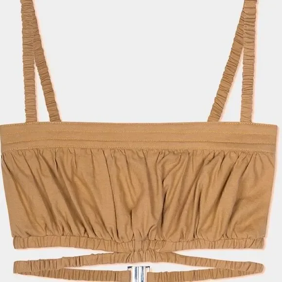 NWT Jonathan Simkhai Clay Washed Linen Ruched Crop Top Large - Picture 3 of 10